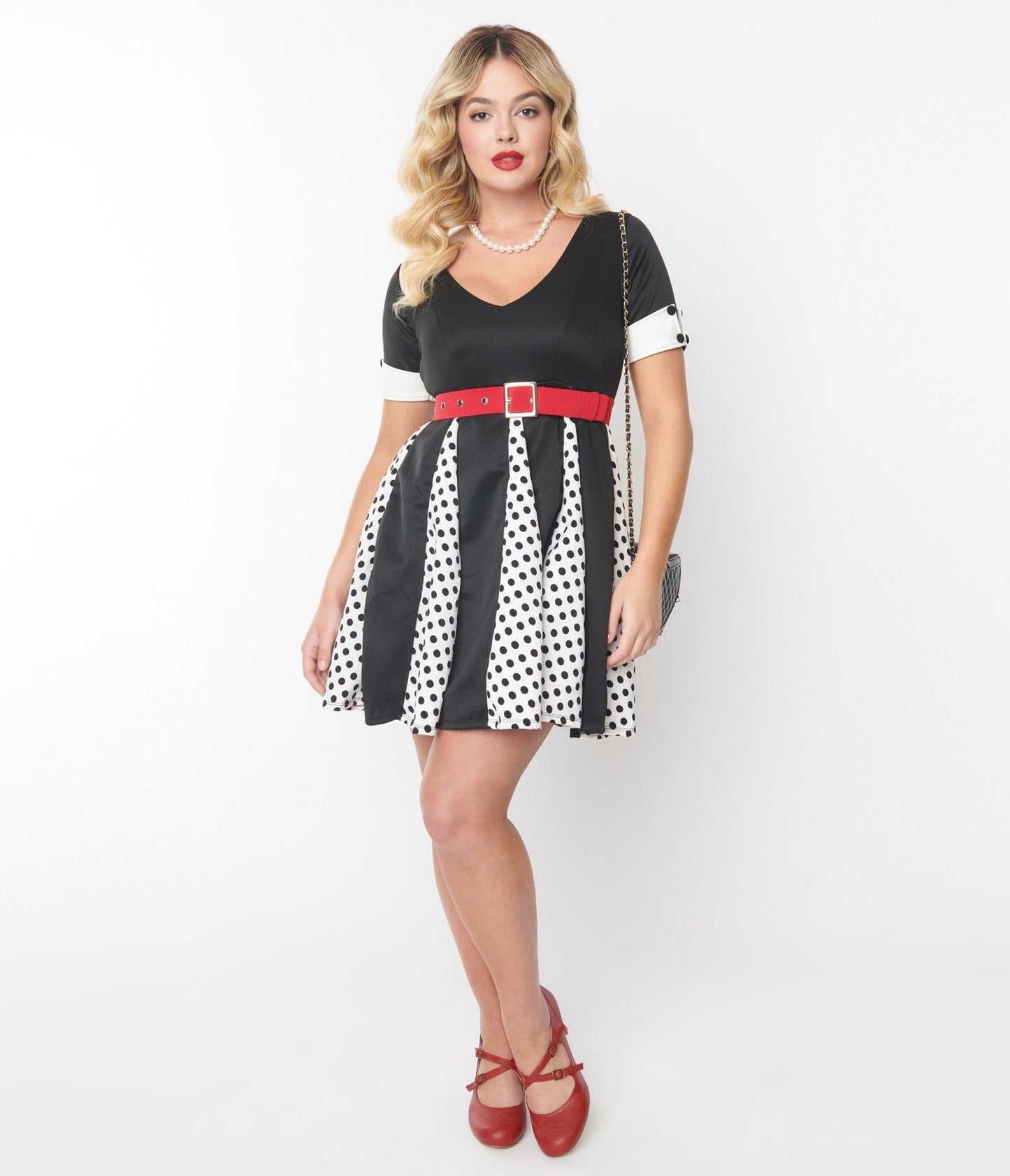 Black & White Polka Dot Godet Dress - Unique Vintage - Womens, DRESSES, SWING