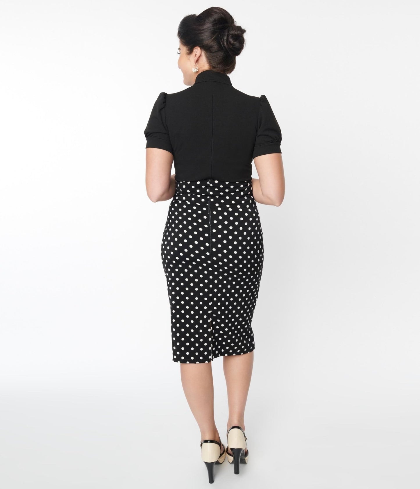 Black & White Polka Dot Wiggle Skirt - Unique Vintage - Womens, BOTTOMS, SKIRTS