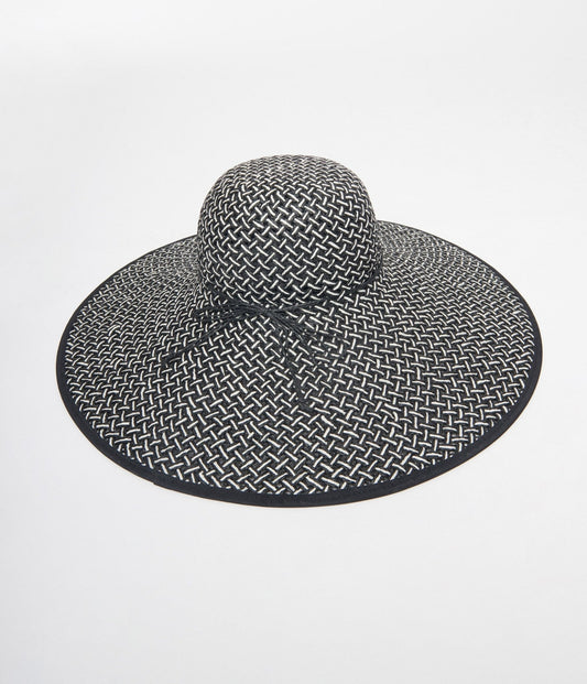 Black & White Woven Sun Hat - Unique Vintage - Womens, ACCESSORIES, HATS