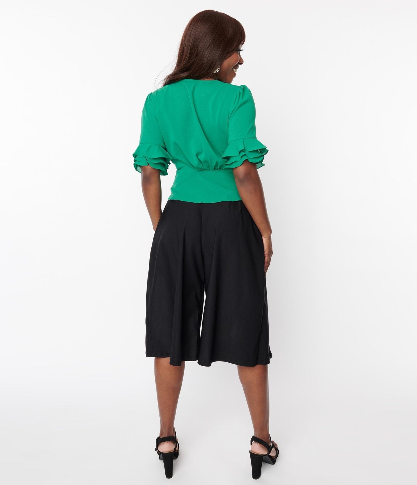 Black Wide Leg Abigail Culotte Pants - Unique Vintage - Womens, BOTTOMS, PANTS