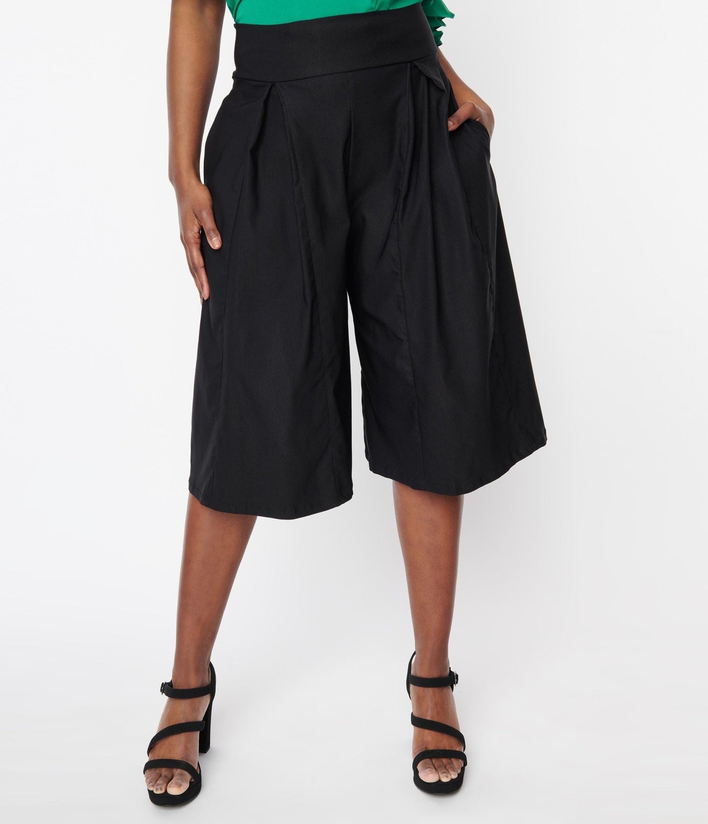 Black Wide Leg Abigail Culotte Pants - Unique Vintage - Womens, BOTTOMS, PANTS