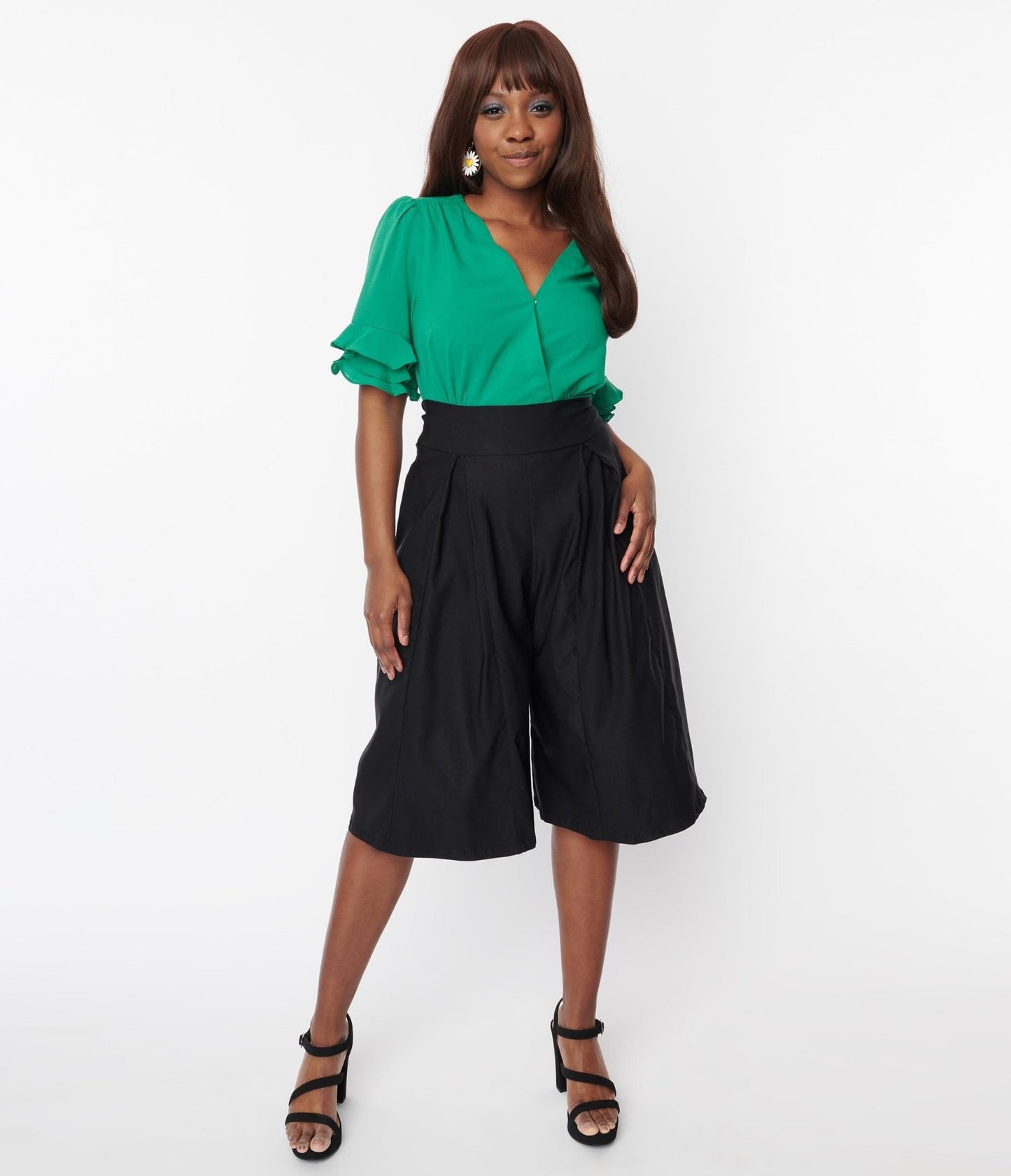 Black Wide Leg Abigail Culotte Pants - Unique Vintage - Womens, BOTTOMS, PANTS