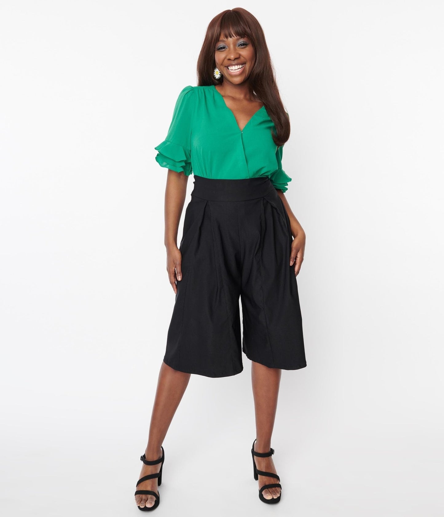 Black Wide Leg Abigail Culotte Pants - Unique Vintage - Womens, BOTTOMS, PANTS