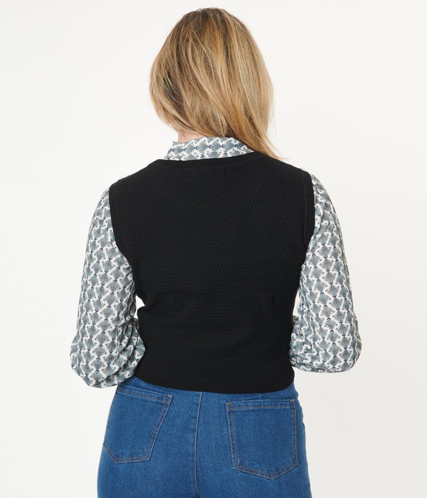 Black & Zinnia Floral Sleeveless Knit Sweater - Unique Vintage - Womens, TOPS, KNIT TOPS