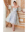 Cinderella Divine  Blue Floral Strapless Hepburn Tea Bridesmaid Gown
