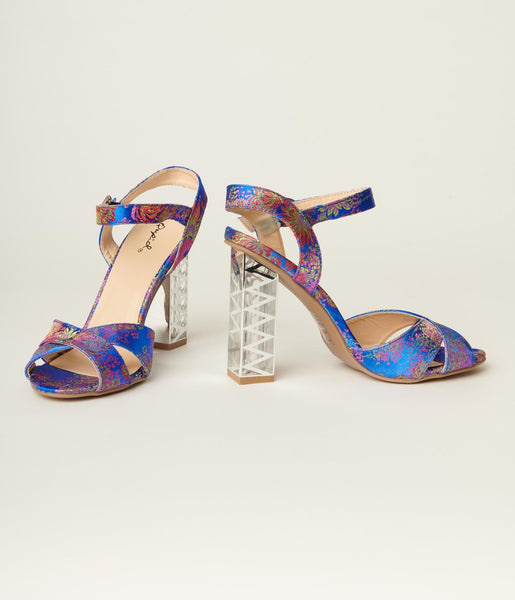 Blue floral heels discount