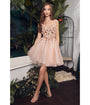 Cinderella Divine  Blush Rhinestone 3D Floral & Tulle Flare Homecoming Dress