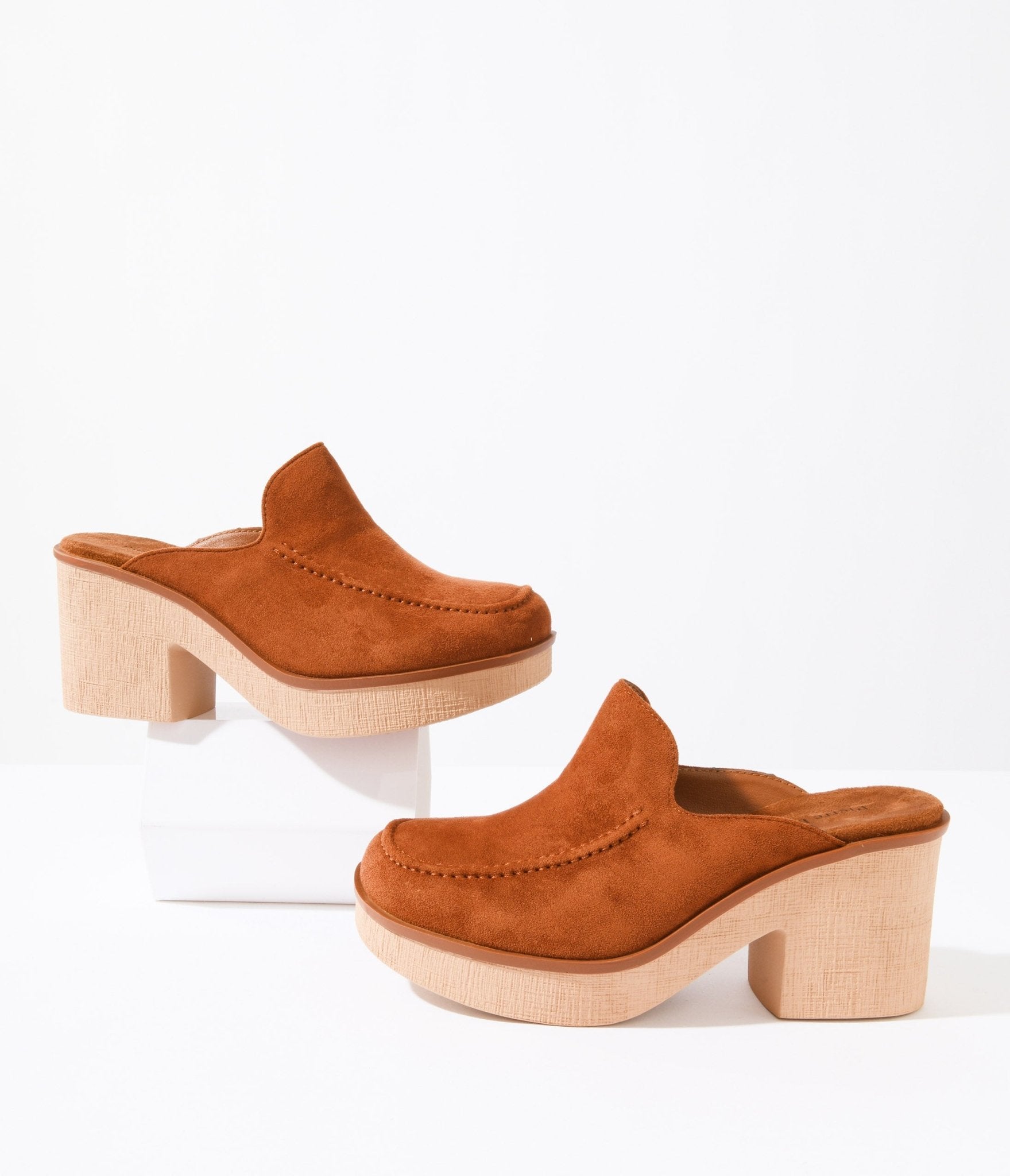 Brown Faux Suede Platform Mule Heels - Unique Vintage - Womens, SHOES, HEELS