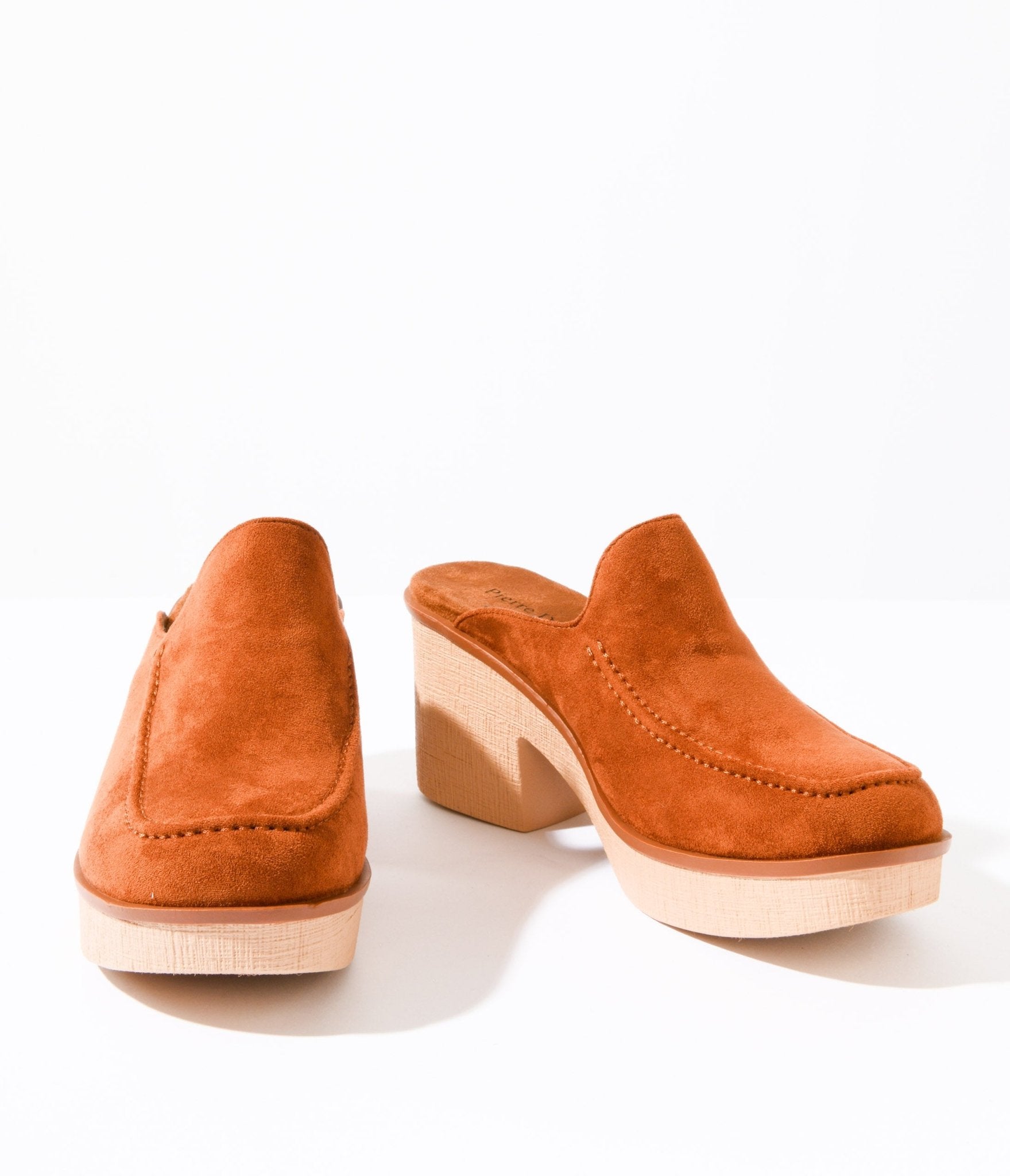Brown Faux Suede Platform Mule Heels - Unique Vintage - Womens, SHOES, HEELS