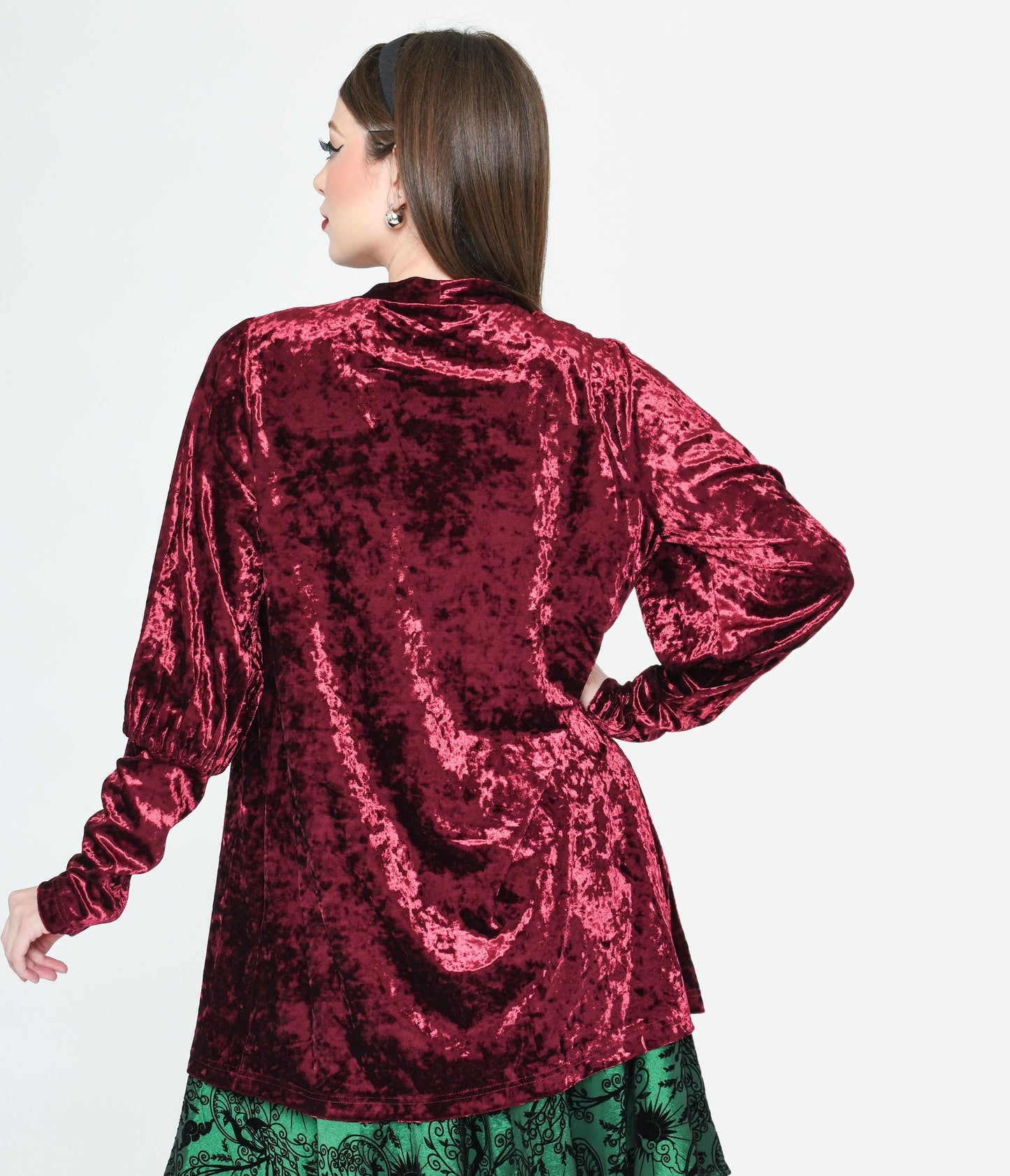 Burgundy Crushed Velvet Hellfire Cardigan - Unique Vintage - Womens, TOPS, SWEATERS