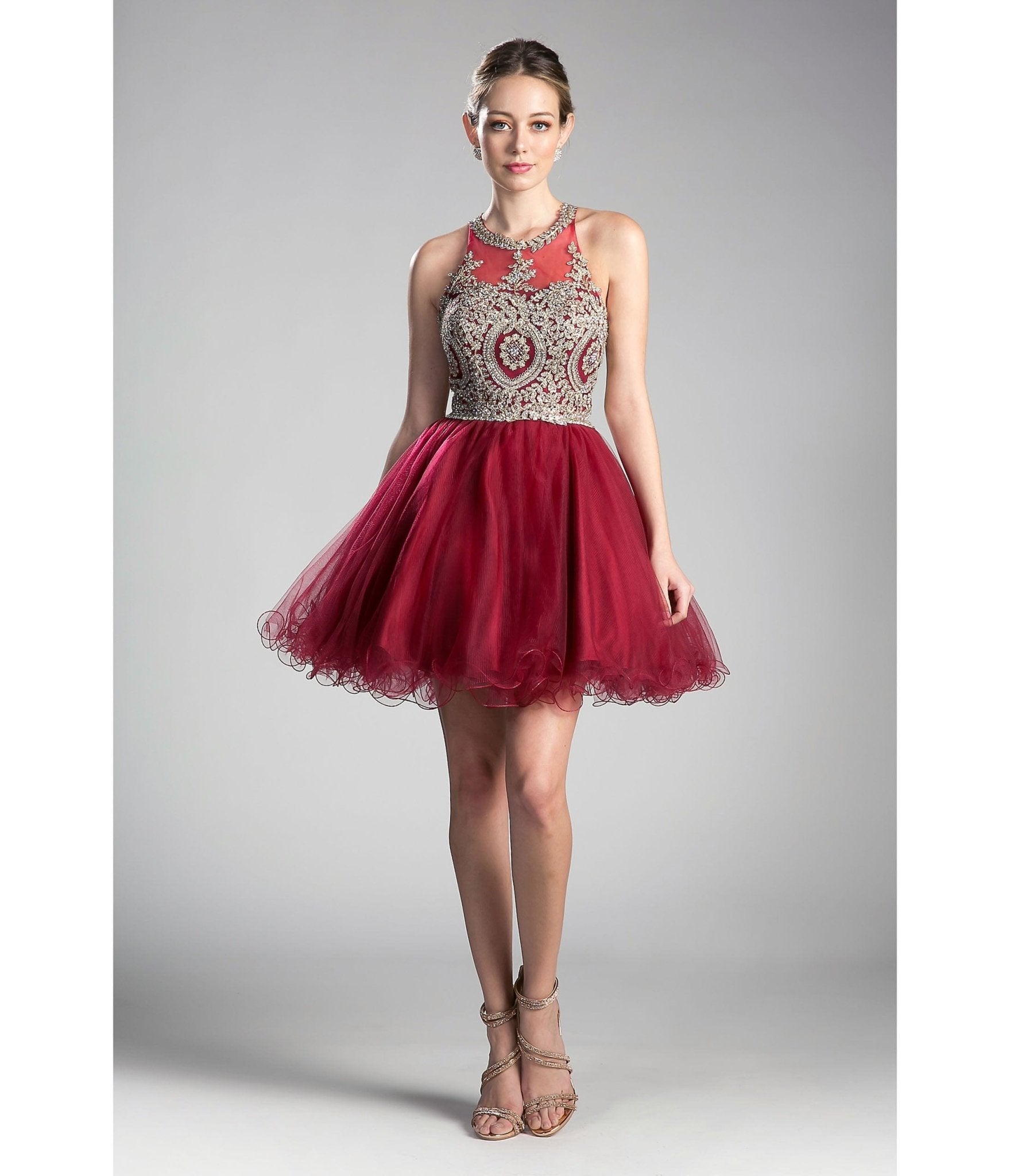 Burgundy & Gold Beaded Lace Ballerina Homecoming Dress - Unique Vintage - Womens, DRESSES, PROM AND SPECIAL OCCASION