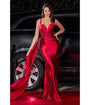 Ladivine by Cinderella Divine Burgundy Soft Satin Sheer Leaves Gown