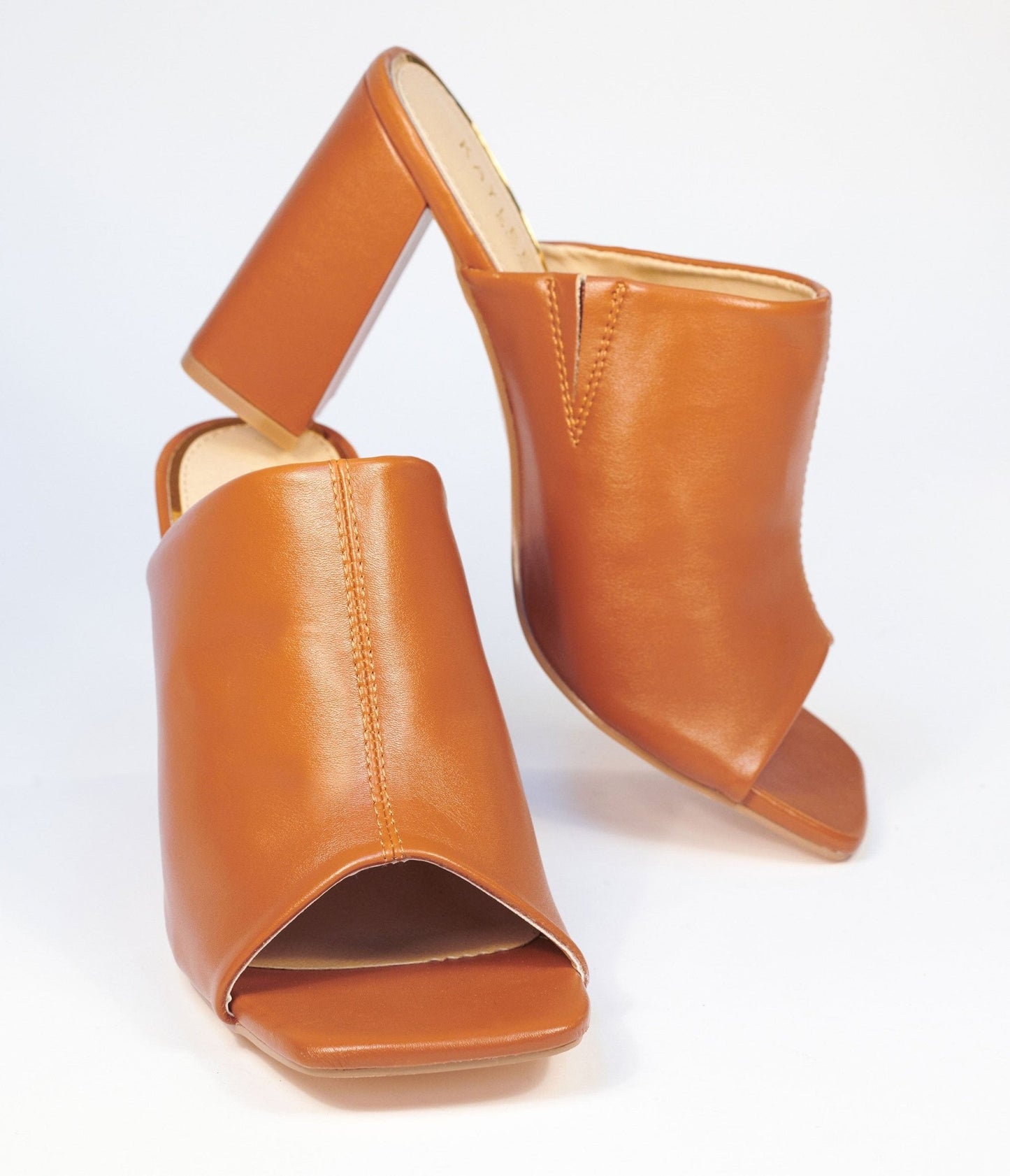 Camel Peep Toe Mule Heels - Unique Vintage - Womens, SHOES, HEELS