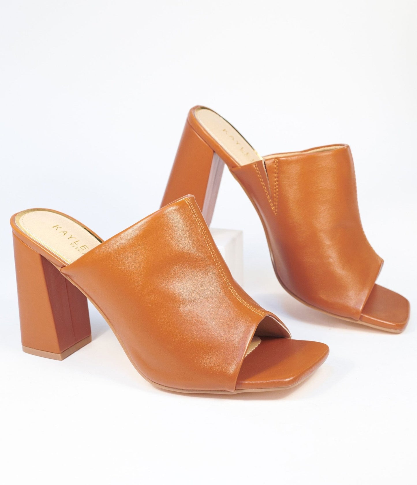Camel Peep Toe Mule Heels - Unique Vintage - Womens, SHOES, HEELS