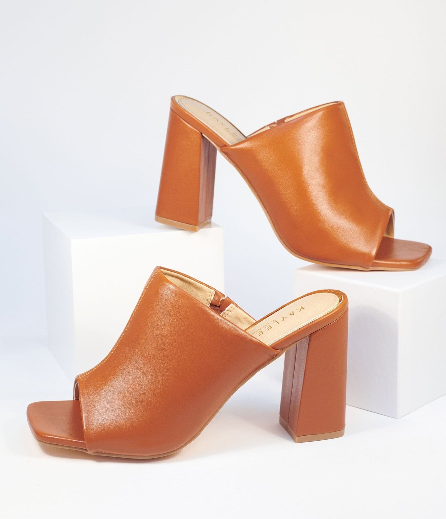 Camel Peep Toe Mule Heels - Unique Vintage - Womens, SHOES, HEELS