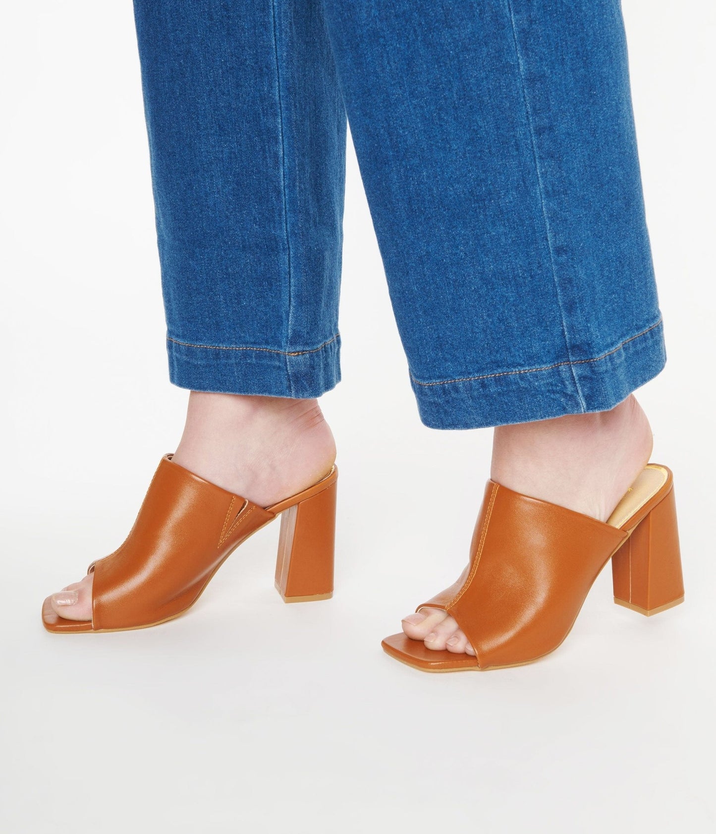 Camel Peep Toe Mule Heels - Unique Vintage - Womens, SHOES, HEELS