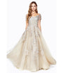 Cinderella Divine  Champagne Floral A Line Bridal Ball Gown
