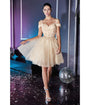 Cinderella Divine  Champagne Glitter Tulle Cold Shoulder Homecoming Dress