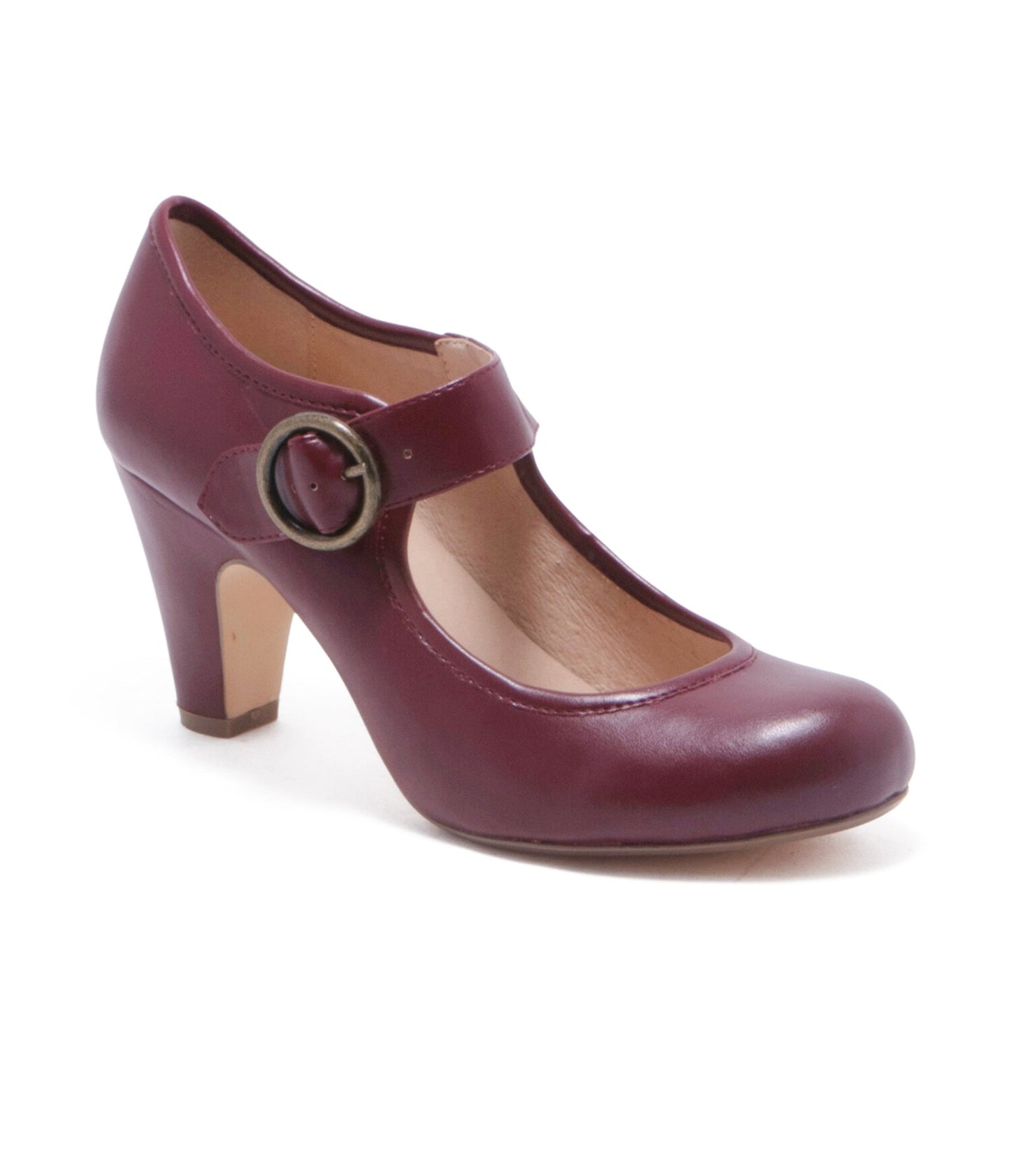 Chelsea Crew Burgundy Leatherette Mary Jane Madeline Heels - Unique Vintage - Womens, SHOES, HEELS