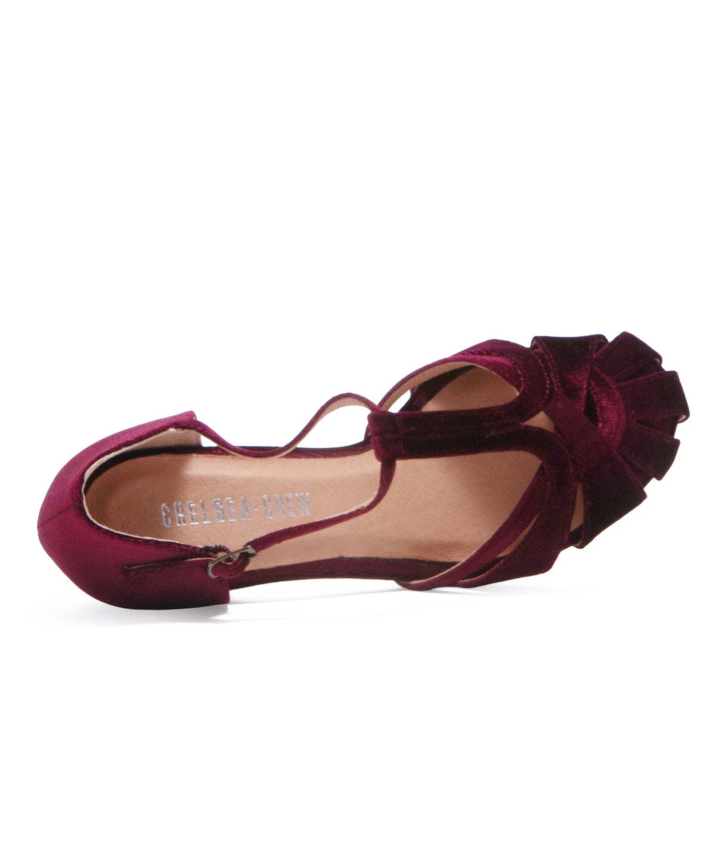 Chelsea Crew Burgundy Velvet T-Strap Sergi Heels - Unique Vintage - Womens, SHOES, HEELS