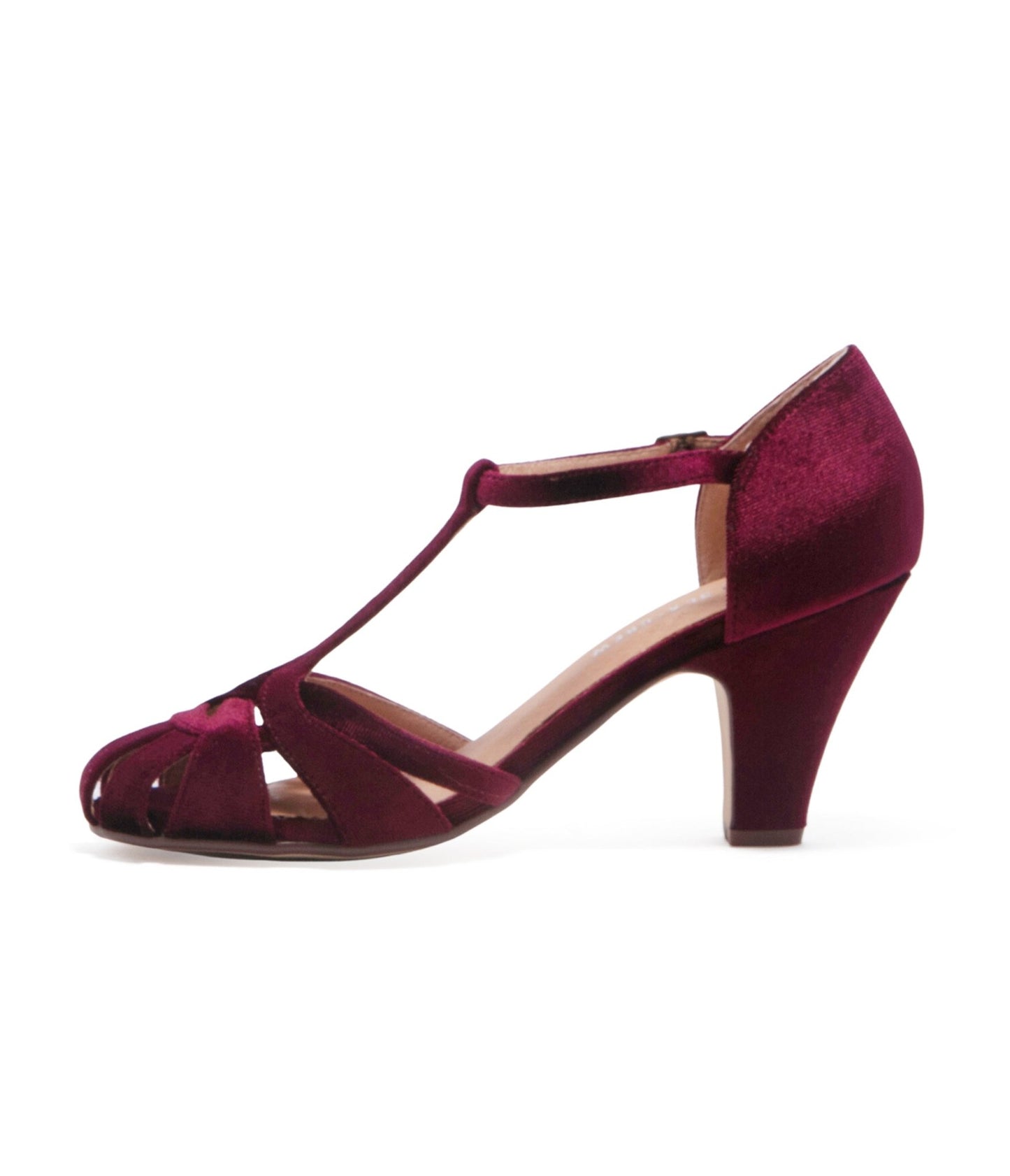 Chelsea Crew Burgundy Velvet T-Strap Sergi Heels - Unique Vintage - Womens, SHOES, HEELS