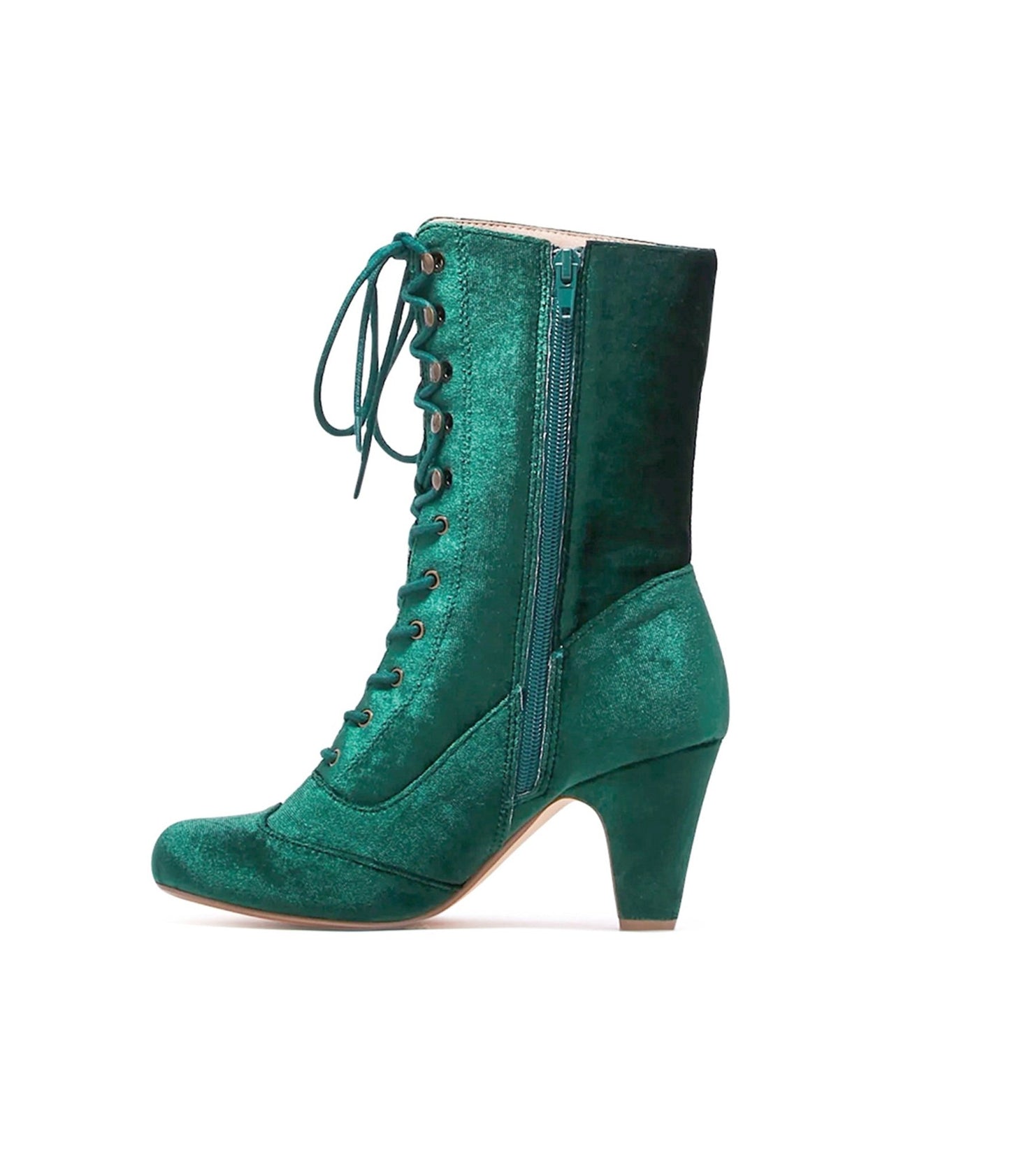 Chelsea Crew Emerald Green Velvet Victorian Claire Boots - Unique Vintage - Womens, SHOES, BOOTS