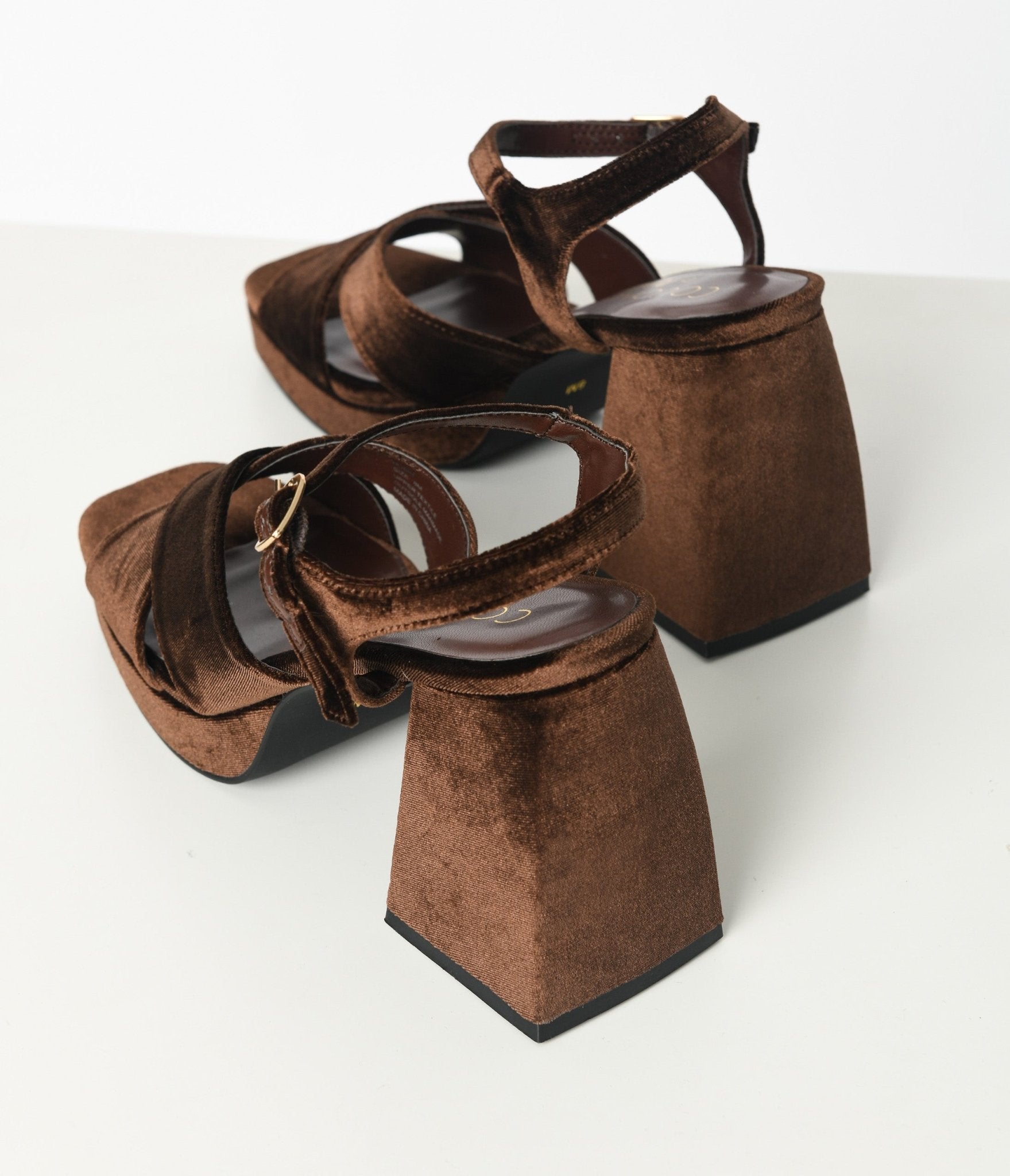 Chocolate Brown Velvet Platform Heels - Unique Vintage - Womens, SHOES, HEELS