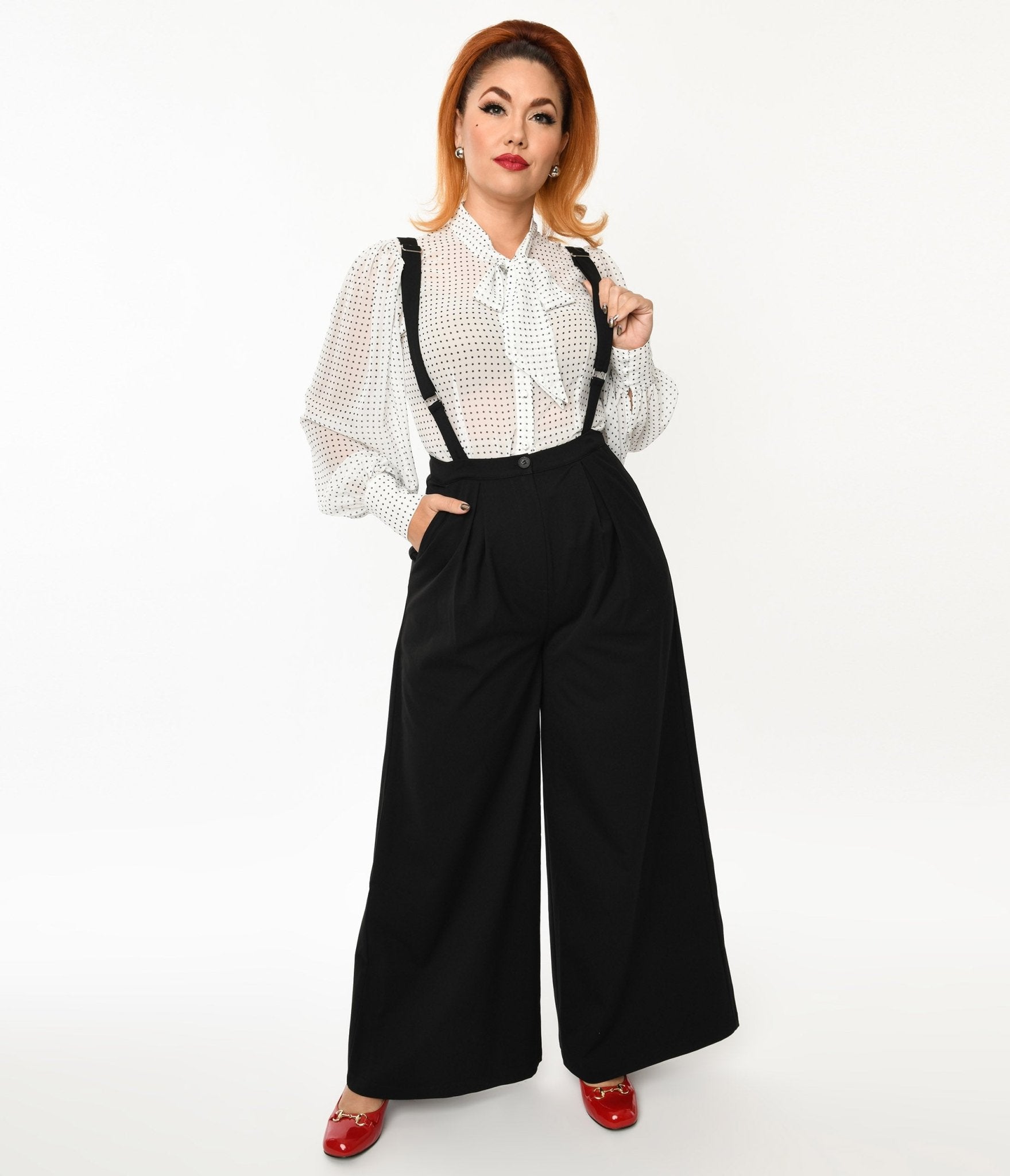 Collectif Black Glynda Suspender Pants - Unique Vintage - Womens, BOTTOMS, PANTS
