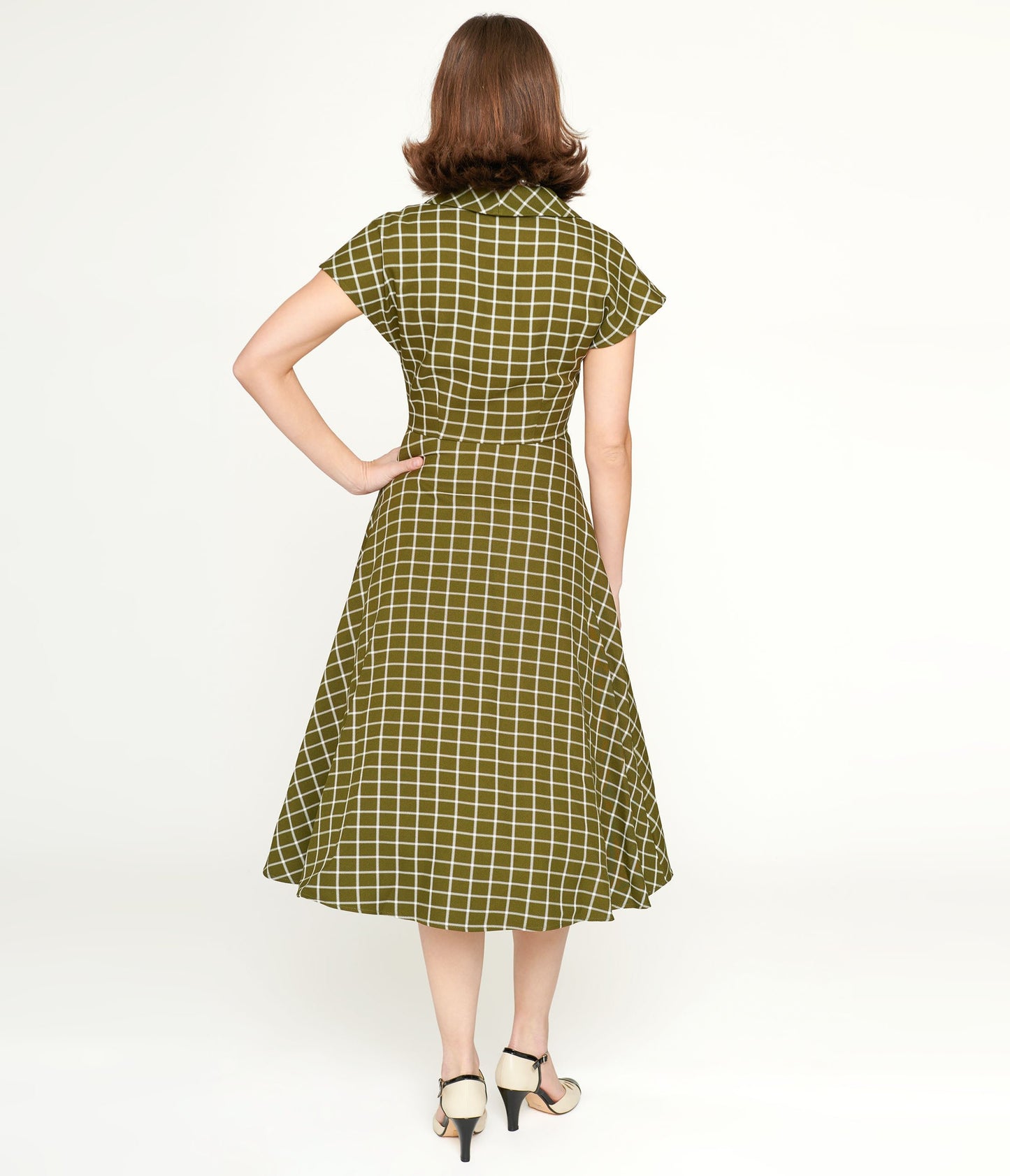 Collectif Green & White Checked Liza Acres Swing Dress - Unique Vintage - Womens, DRESSES, SWING