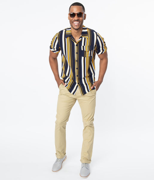 Collectif 1940s Khaki Chino Andy Mens Pants Unique Vintage