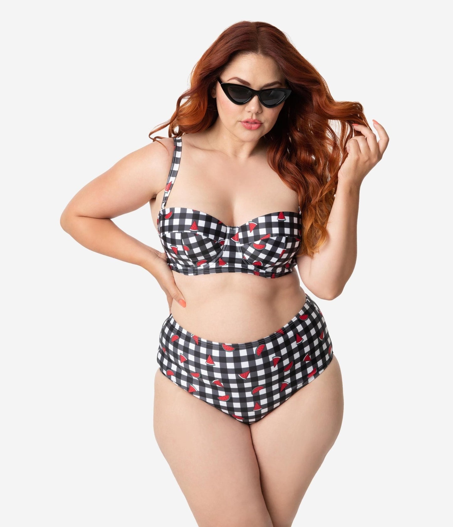 Collectif x Playful Promises Black & White Gingham Watermelon Print Swim Bottoms - Unique Vintage - Womens, SWIM, BOTTOM