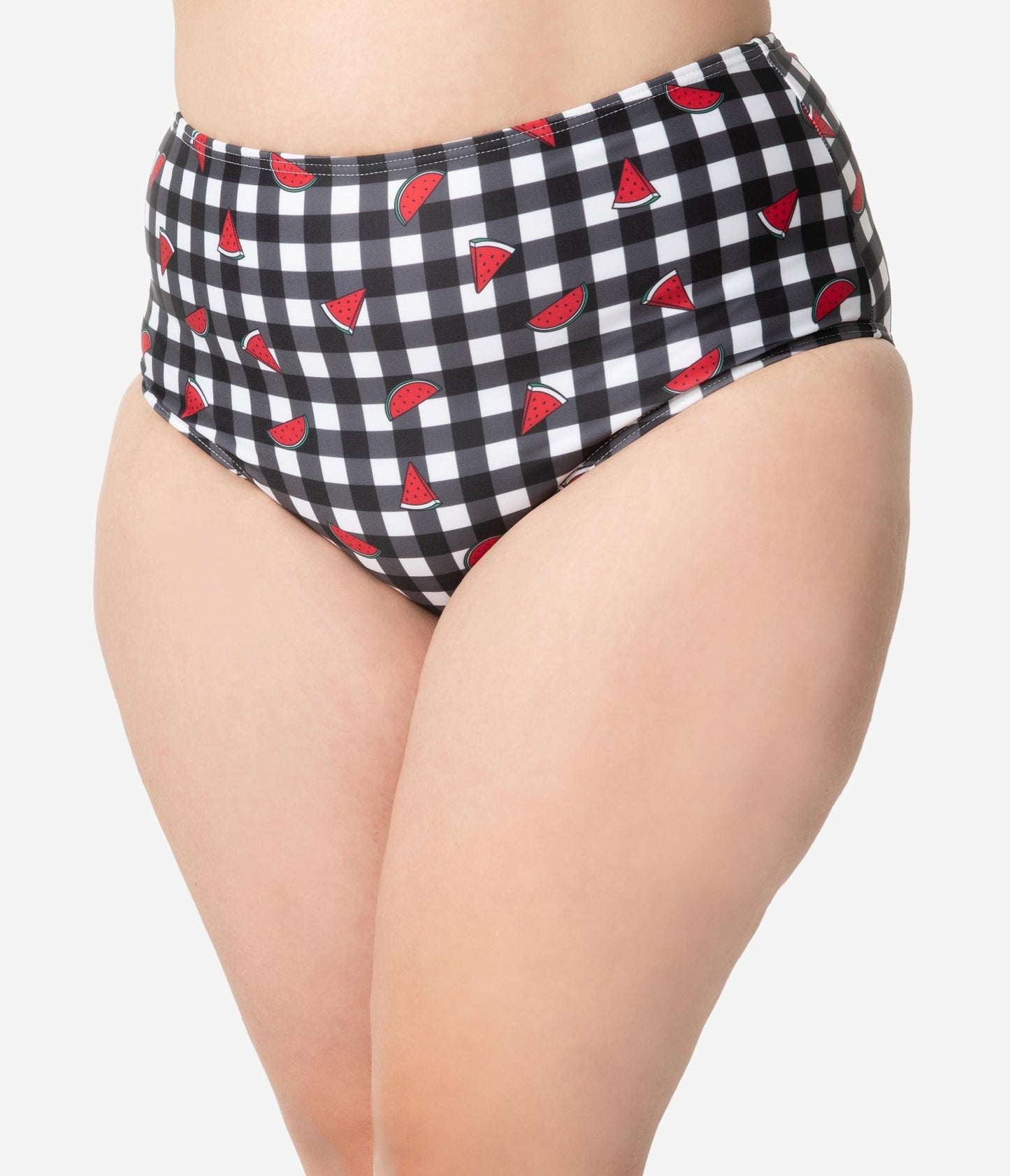 Collectif x Playful Promises Black & White Gingham Watermelon Print Swim Bottoms - Unique Vintage - Womens, SWIM, BOTTOM