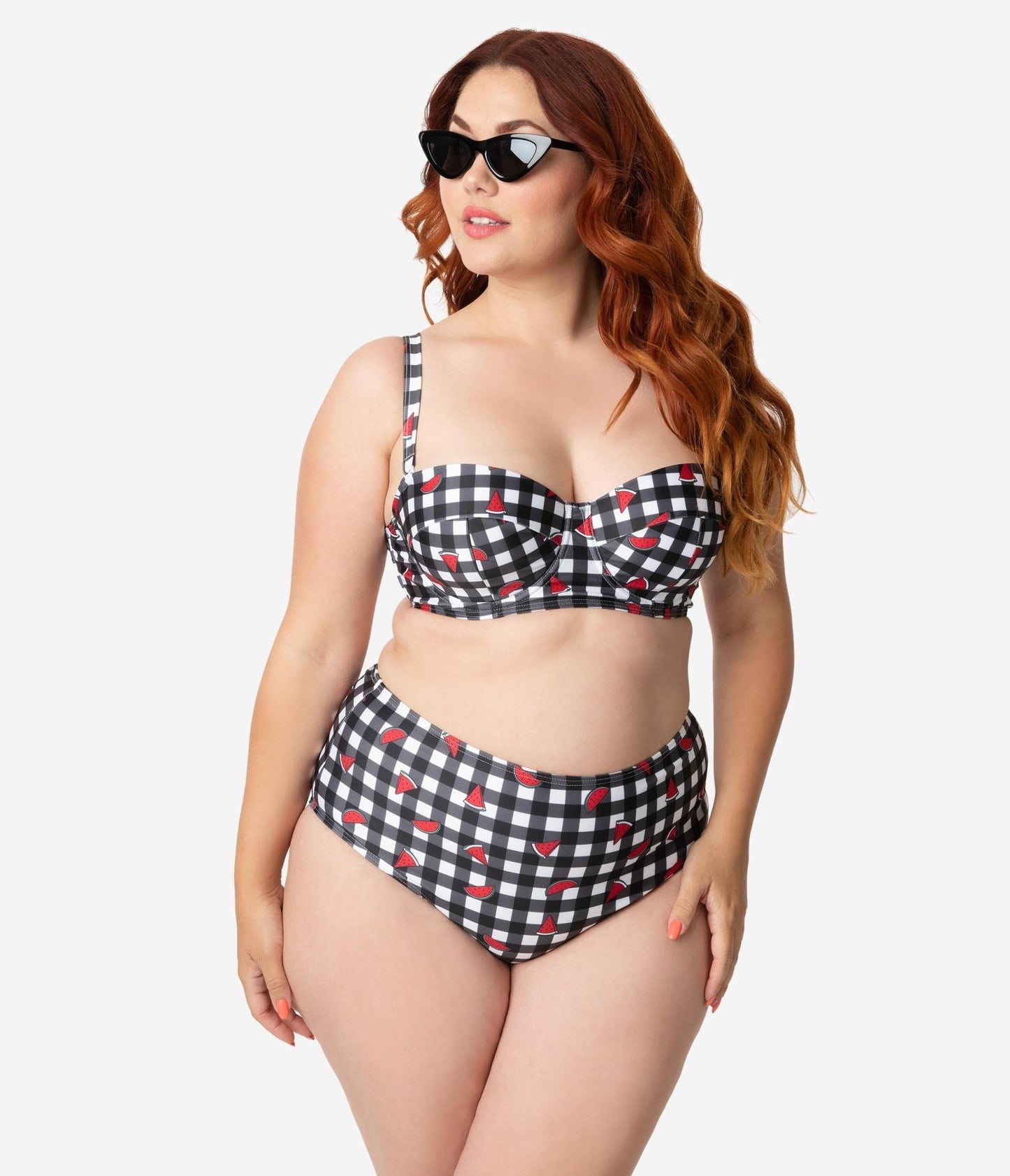 Collectif x Playful Promises Black & White Gingham Watermelon Print Swim Bottoms - Unique Vintage - Womens, SWIM, BOTTOM