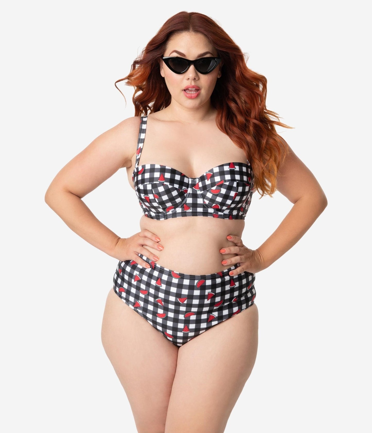 Collectif x Playful Promises Black & White Gingham Watermelon Print Swim Bottoms - Unique Vintage - Womens, SWIM, BOTTOM