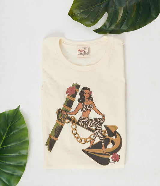 Cream Anchors Away Fitted Graphic Tee - Unique Vintage - Womens, GRAPHIC TEES, TEES