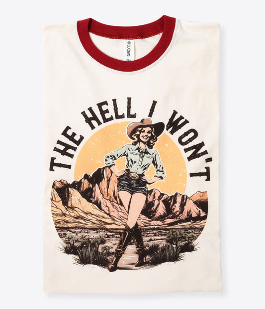 Cream The Hell I Won't Unisex Graphic Ringer Tee - Unique Vintage - Womens, GRAPHIC TEES, TEES