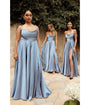 Cinderella Divine  Dusty Blue Liquid Satin Prom Gown