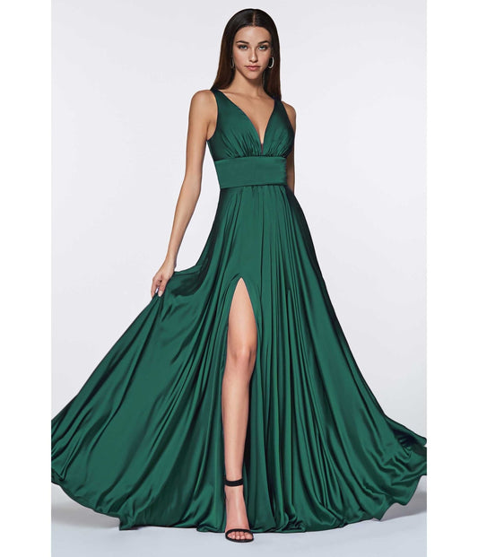 Emerald Glamour Satin A-Line Bridesmaid Dress - Unique Vintage - Womens, DRESSES, PROM AND SPECIAL OCCASION