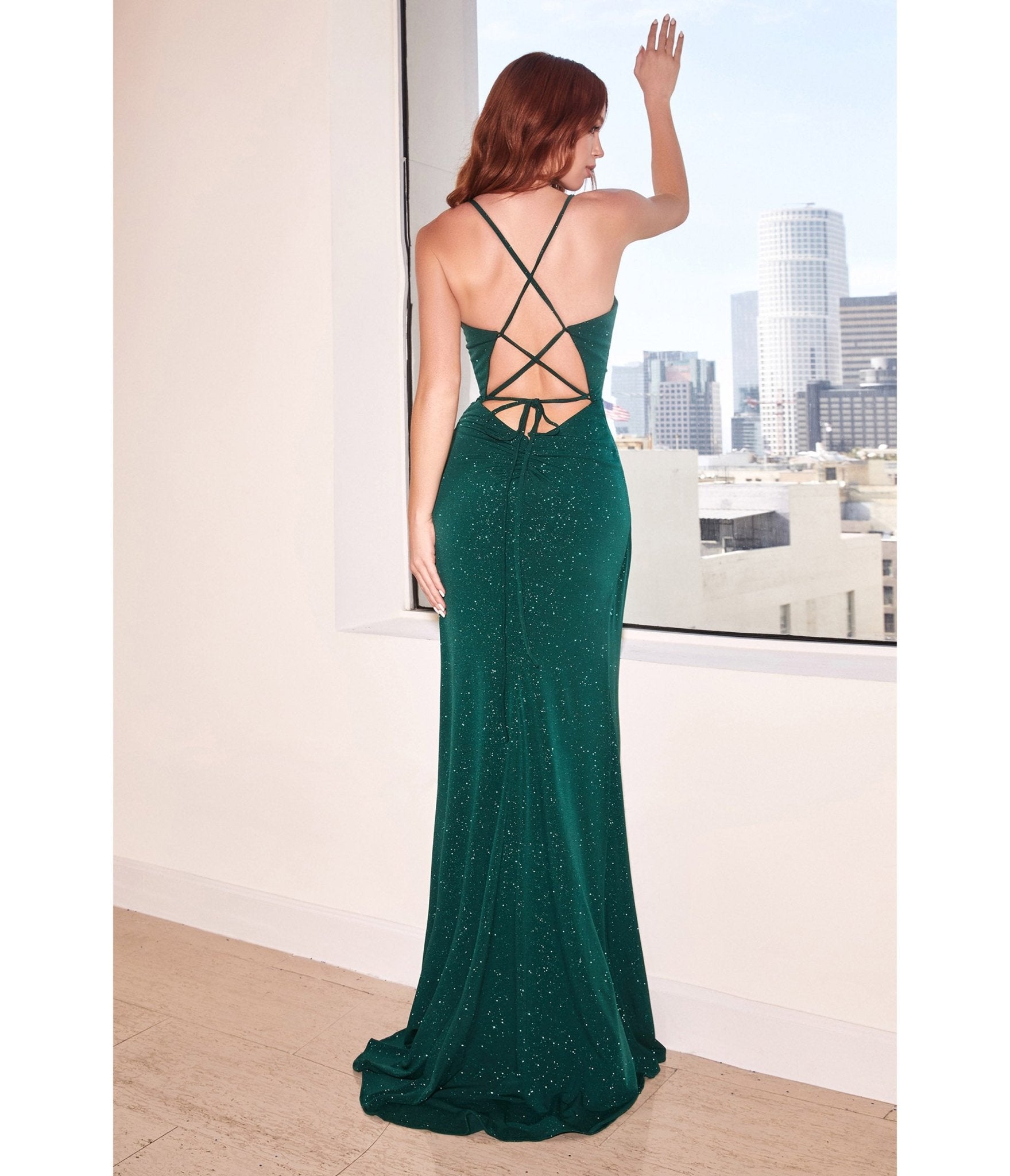 Emerald Glitter Lace Up Back Prom Dress - Unique Vintage - Womens, DRESSES, PROM AND SPECIAL OCCASION