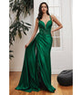 Cinderella Divine  Emerald Green Soft Satin Sheer Leaves Gown