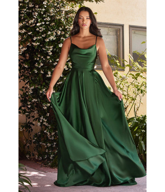 Emerald Liquid Satin Prom Gown - Unique Vintage - Womens, DRESSES, PROM AND SPECIAL OCCASION