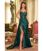 Cinderella Divine  Emerald Sequin Applique & Ruched Satin Evening Gown