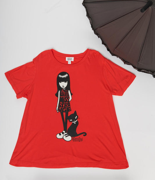 Emily The Strange x Unique Vintage Red Little Miss Strange Fitted Graphic Tee - Unique Vintage - Womens, GRAPHIC TEES, TEES