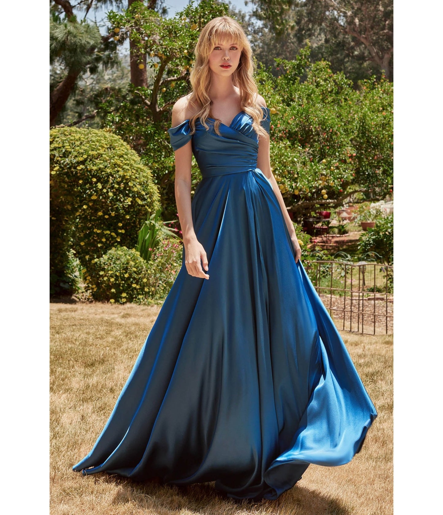 French Navy Satin Off The Shoulder Bridesmaid Gown - Unique Vintage - Womens, DRESSES, PROM AND SPECIAL OCCASION