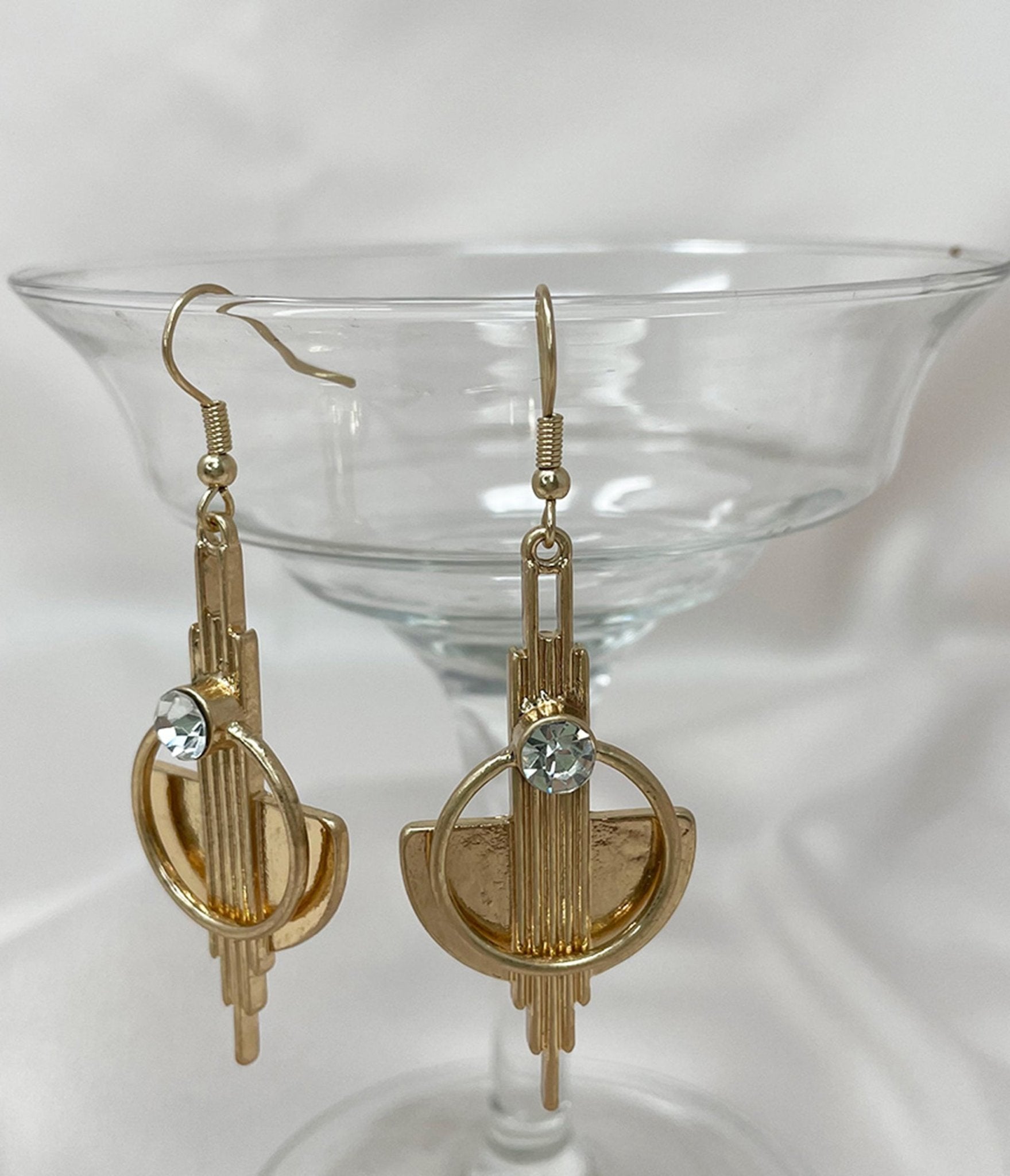 Gold Art Deco Drop Earrings - Unique Vintage - Womens, ACCESSORIES, JEWELRY