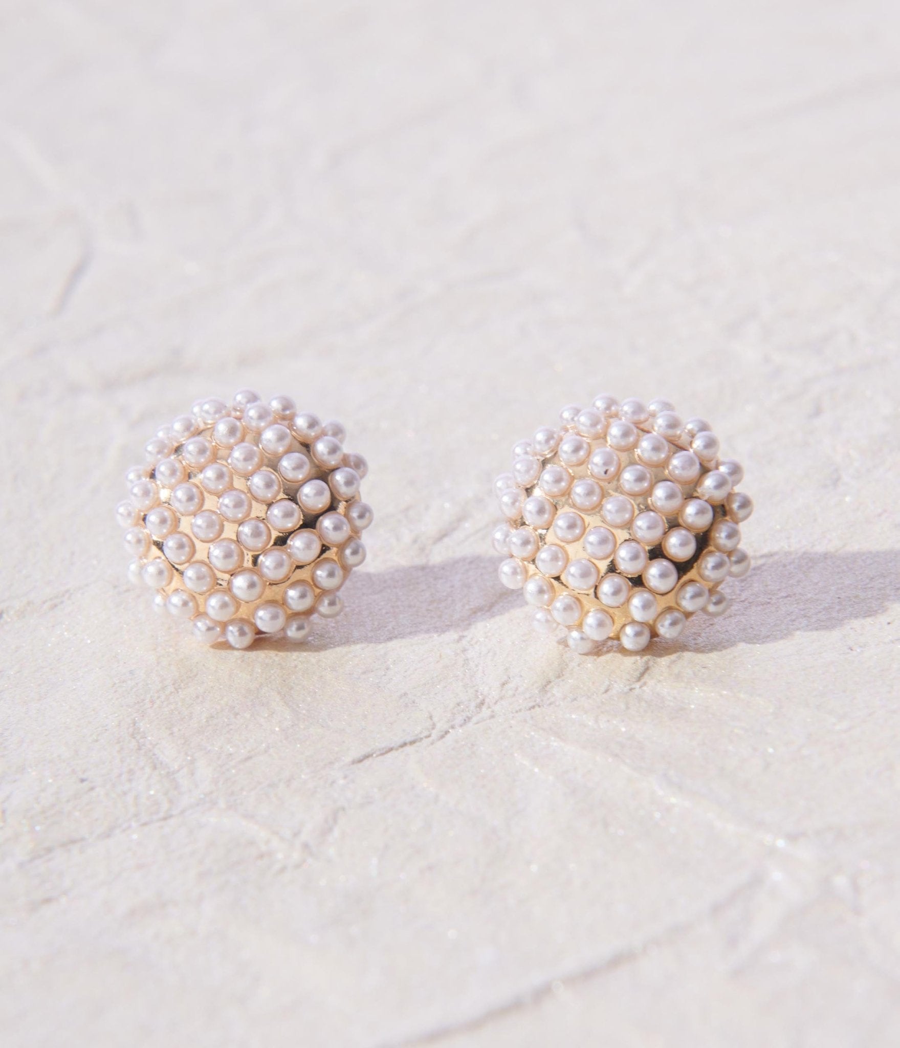 Gold & Mini Faux Pearl Stud Earrings - Unique Vintage - Womens, ACCESSORIES, JEWELRY