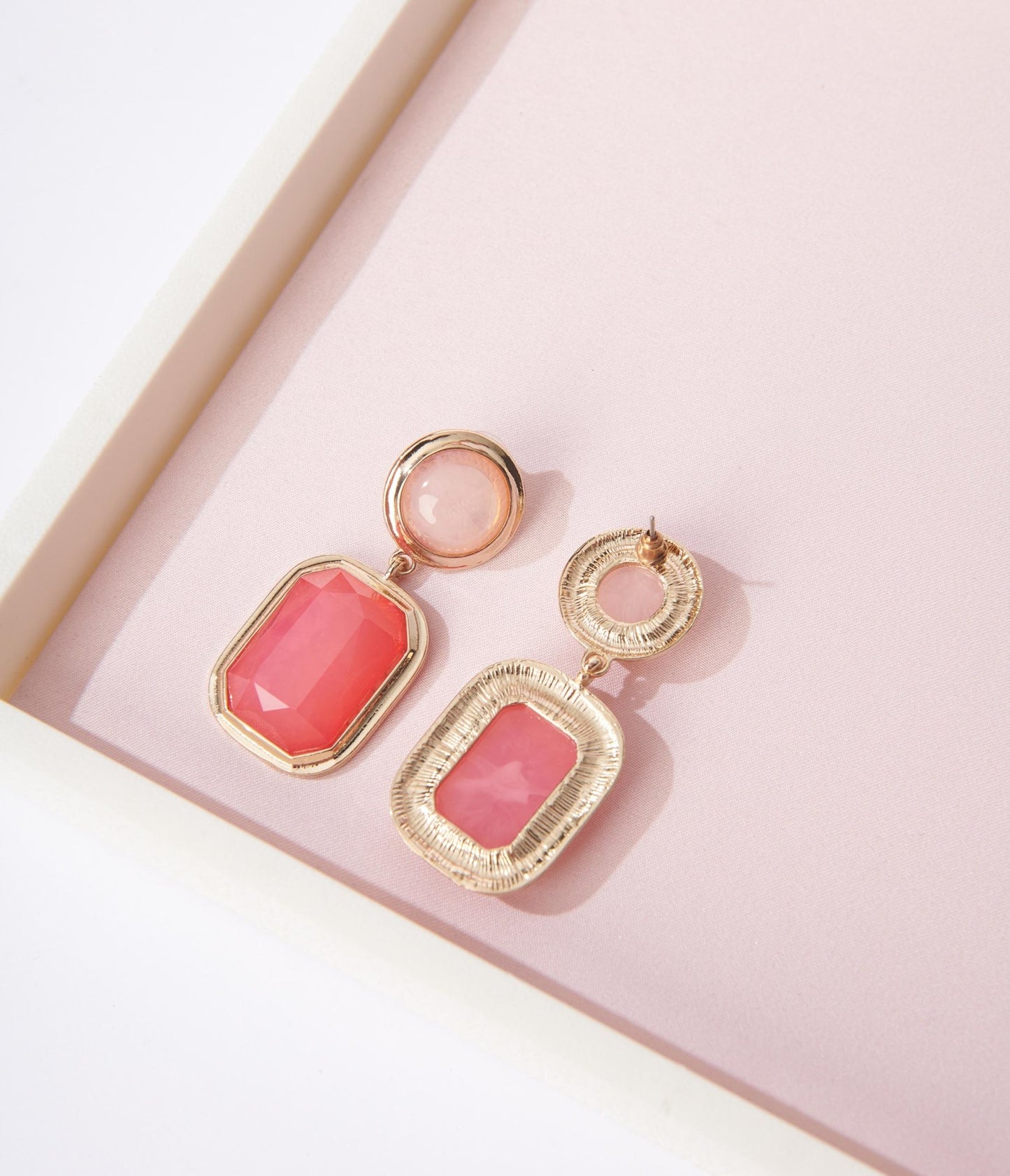 Gold & Pink Geometric Drop Earrings - Unique Vintage - Womens, ACCESSORIES, JEWELRY