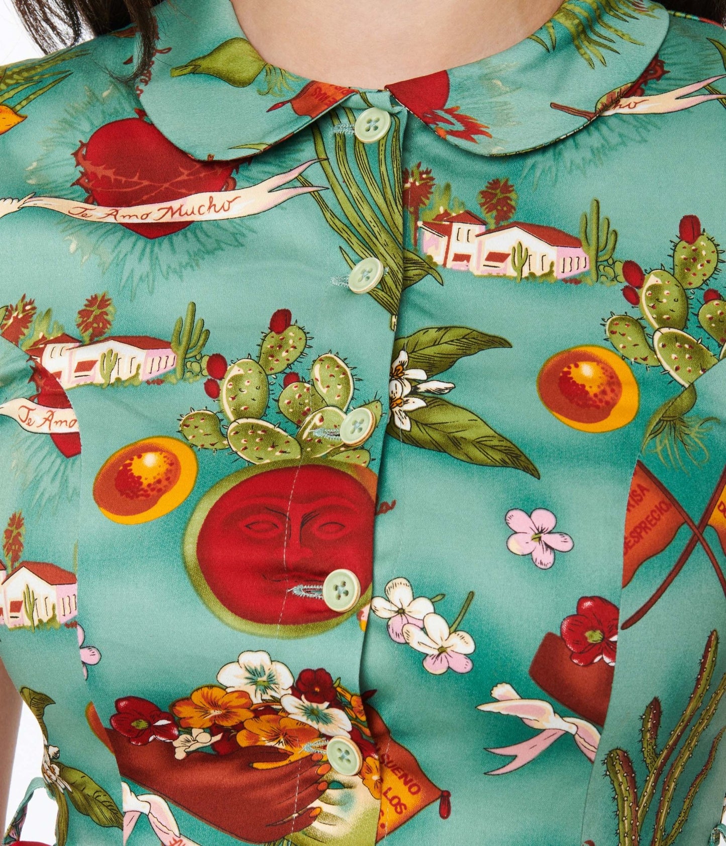 Green Love Letter to Frida Swing Dress - Unique Vintage - Womens, DRESSES, SWING