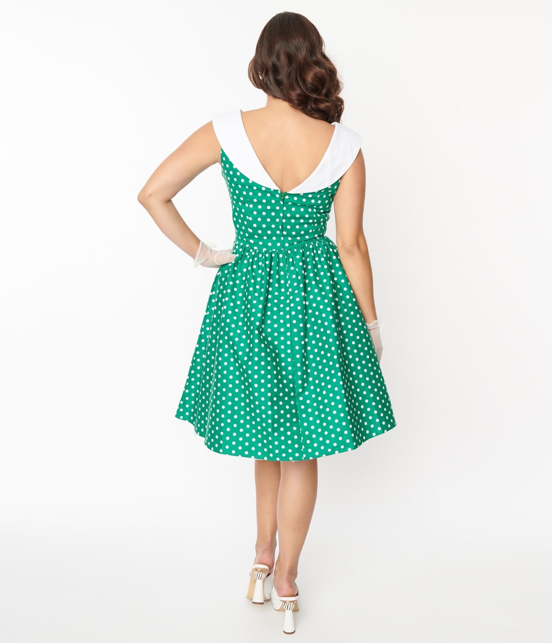 Green & White Polka Dot Cindy Swing Dress - Unique Vintage - Womens, DRESSES, SWING