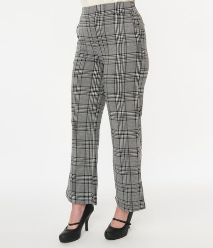 Grey & Black Plaid Stretch Woven Pants - Unique Vintage - Womens, BOTTOMS, PANTS